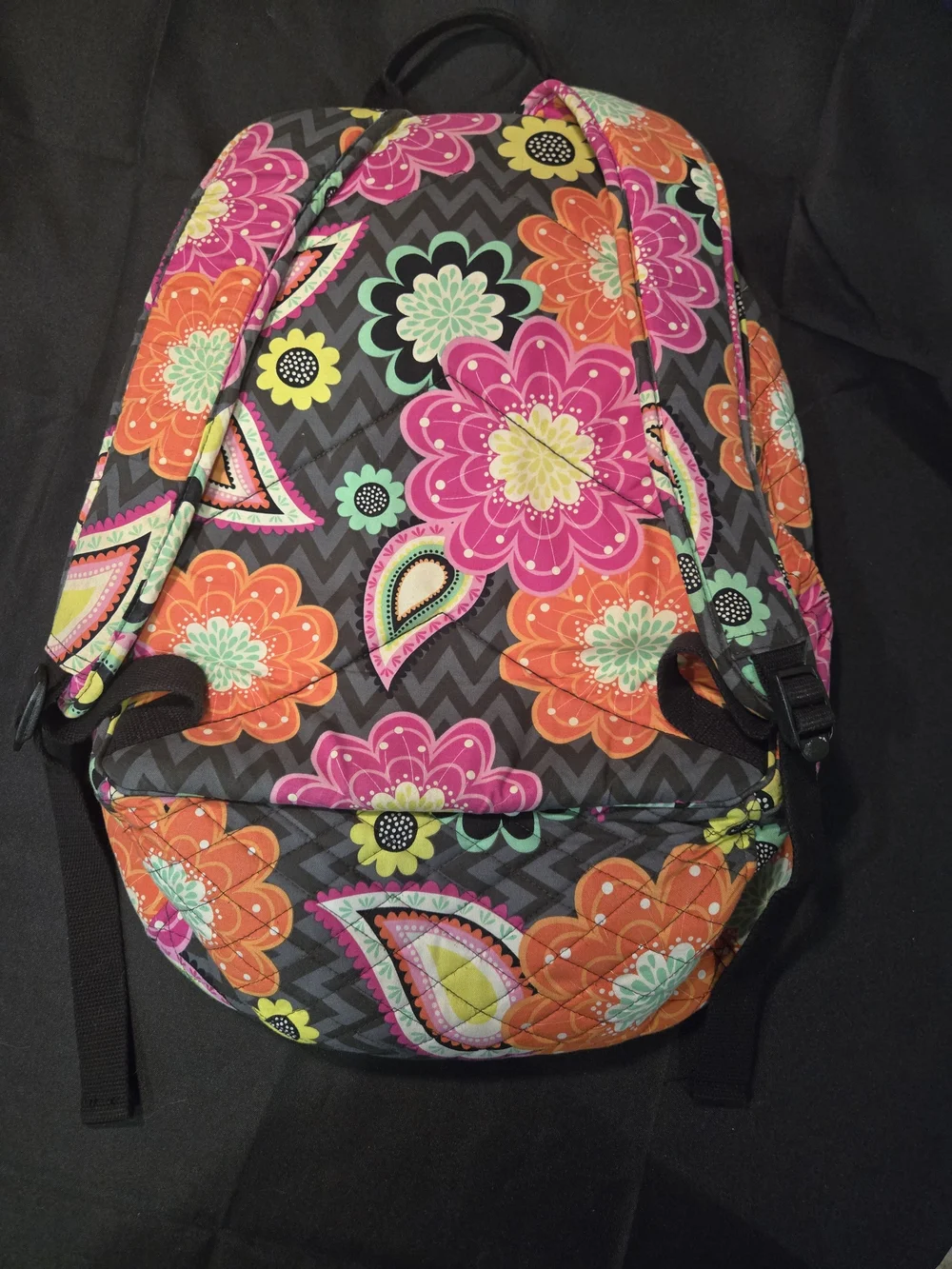 Vera Bradley Black Multi Quilted Floral Paisley Backpack